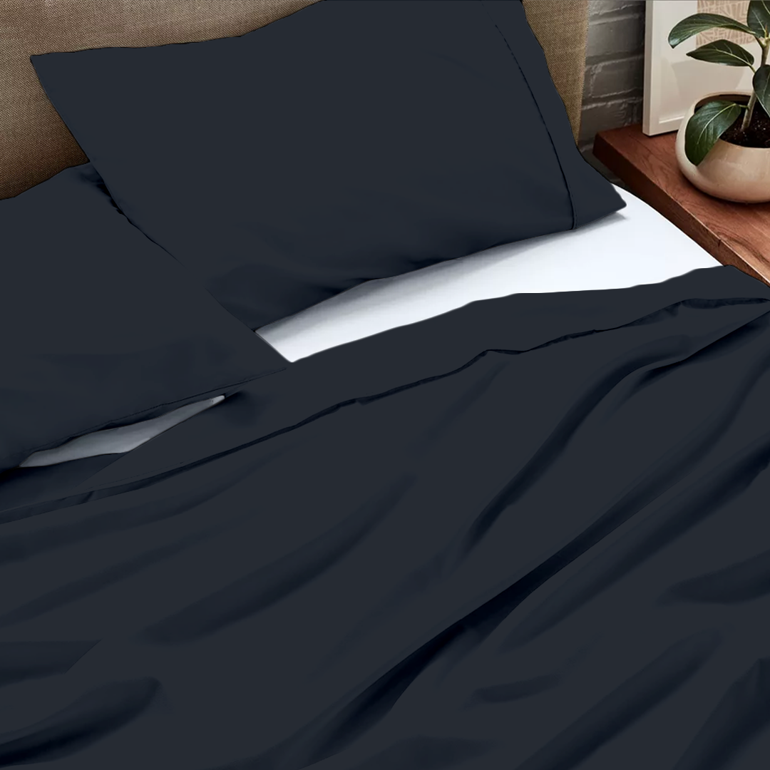 Navy Blue Flat Bed Sheet with Pillowcase
