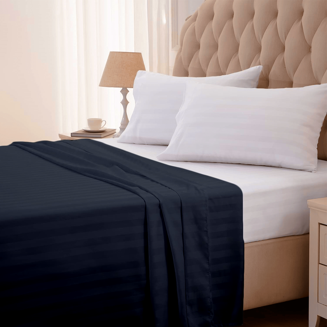 Navy Blue Stripe Flat Bed Sheet Only