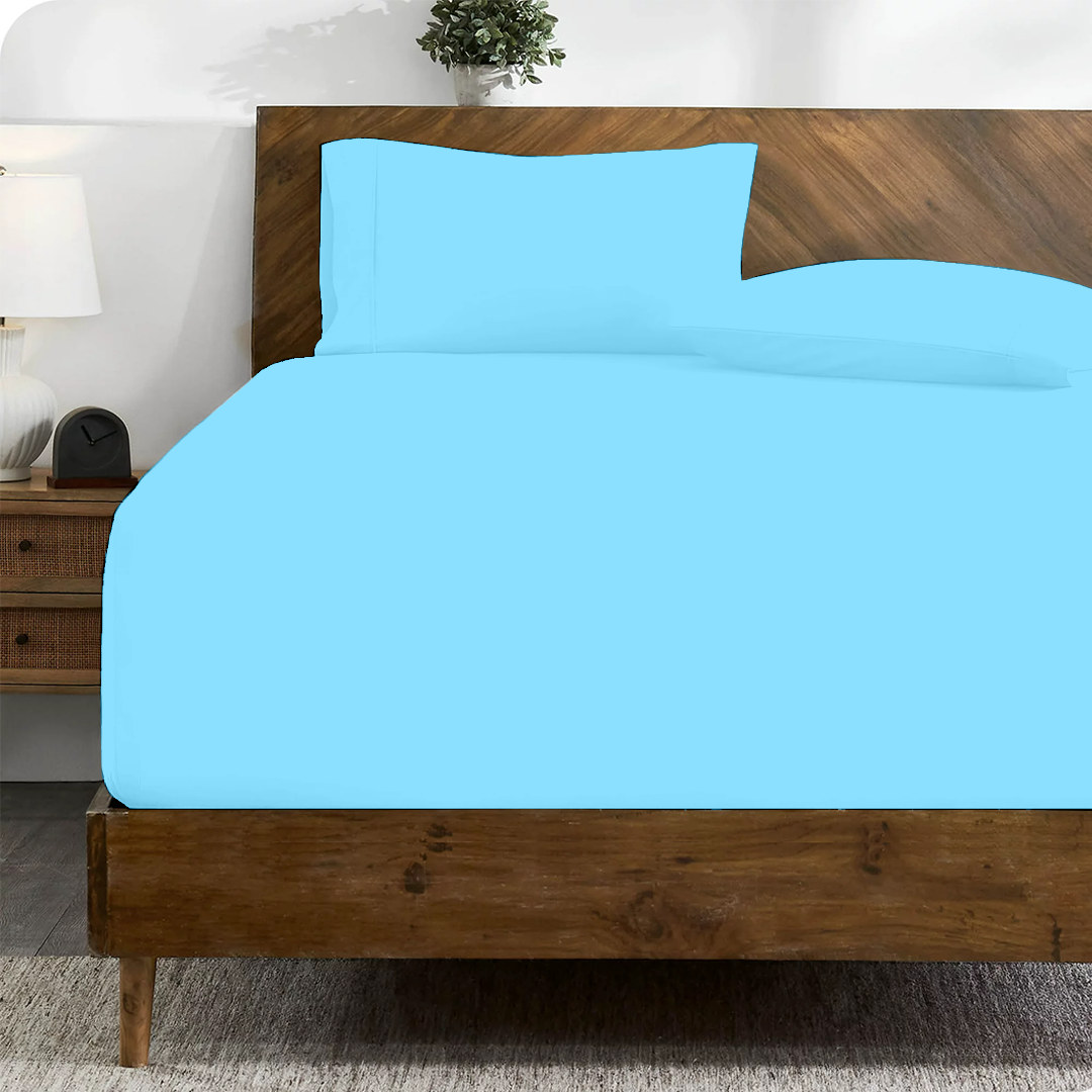 Light Blue Fitted Bed Sheet with Pillowcase