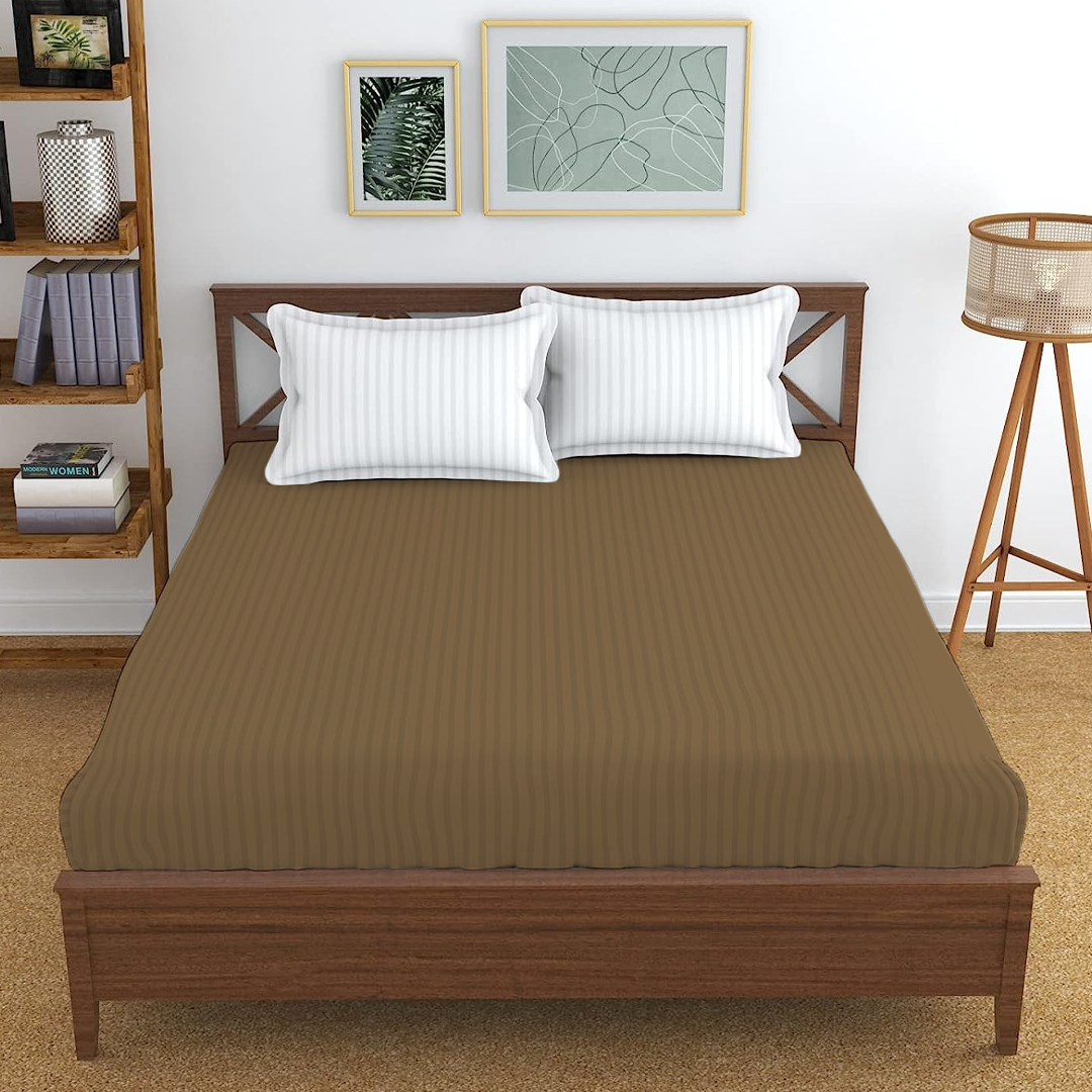 Taupe Stripe Fitted Bed Sheet Only