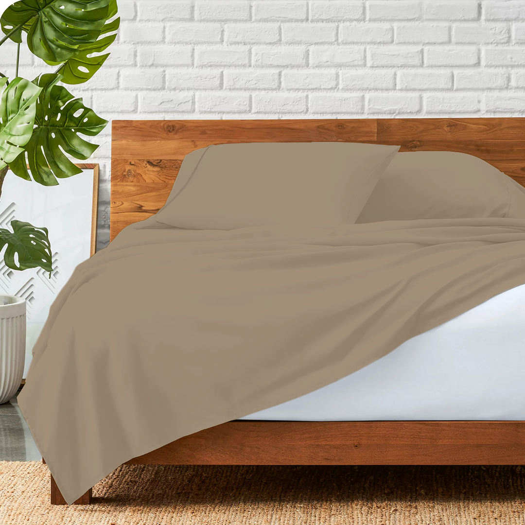 Taupe Flat Bed Sheet with Pillowcase