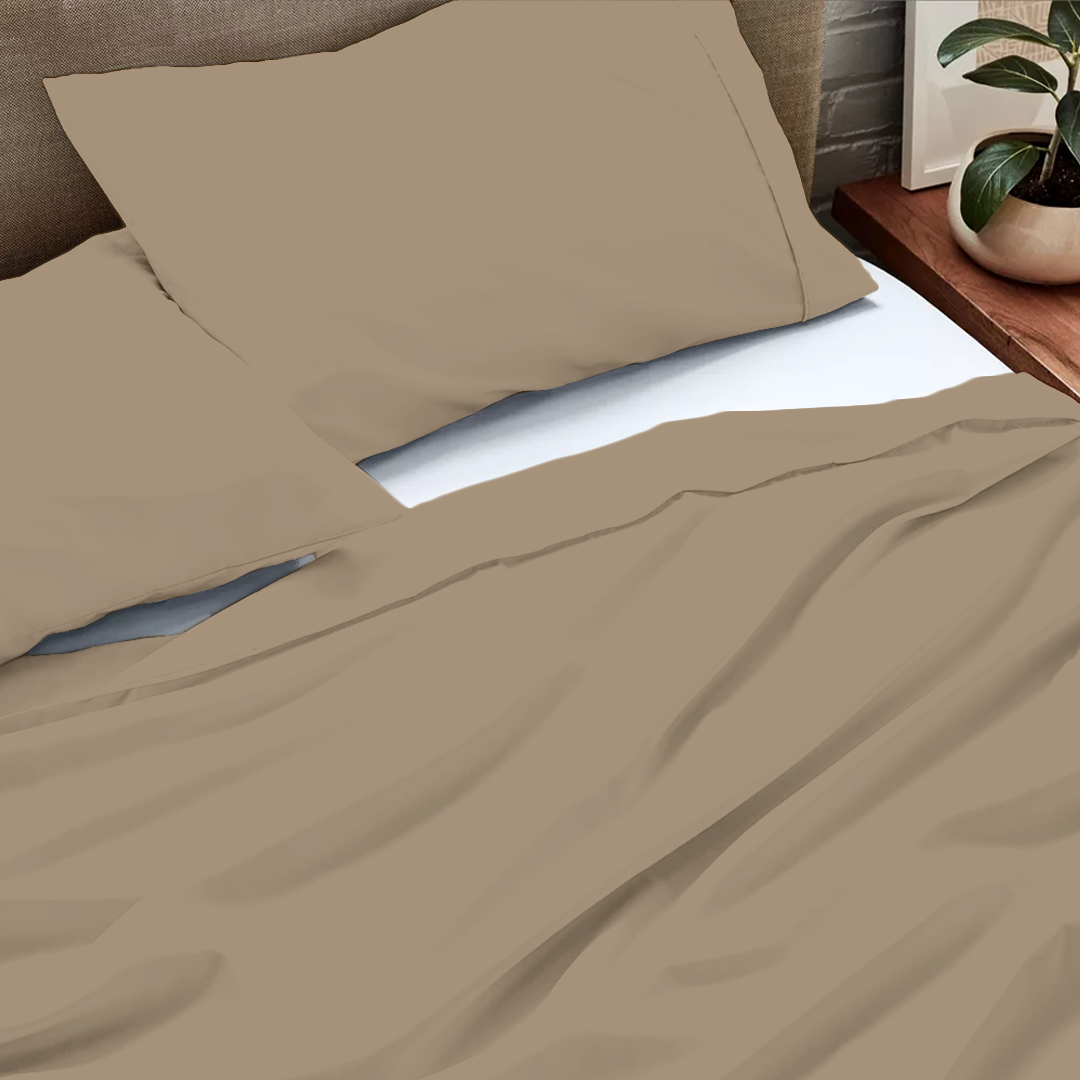Taupe Flat Bed Sheet with Pillowcase