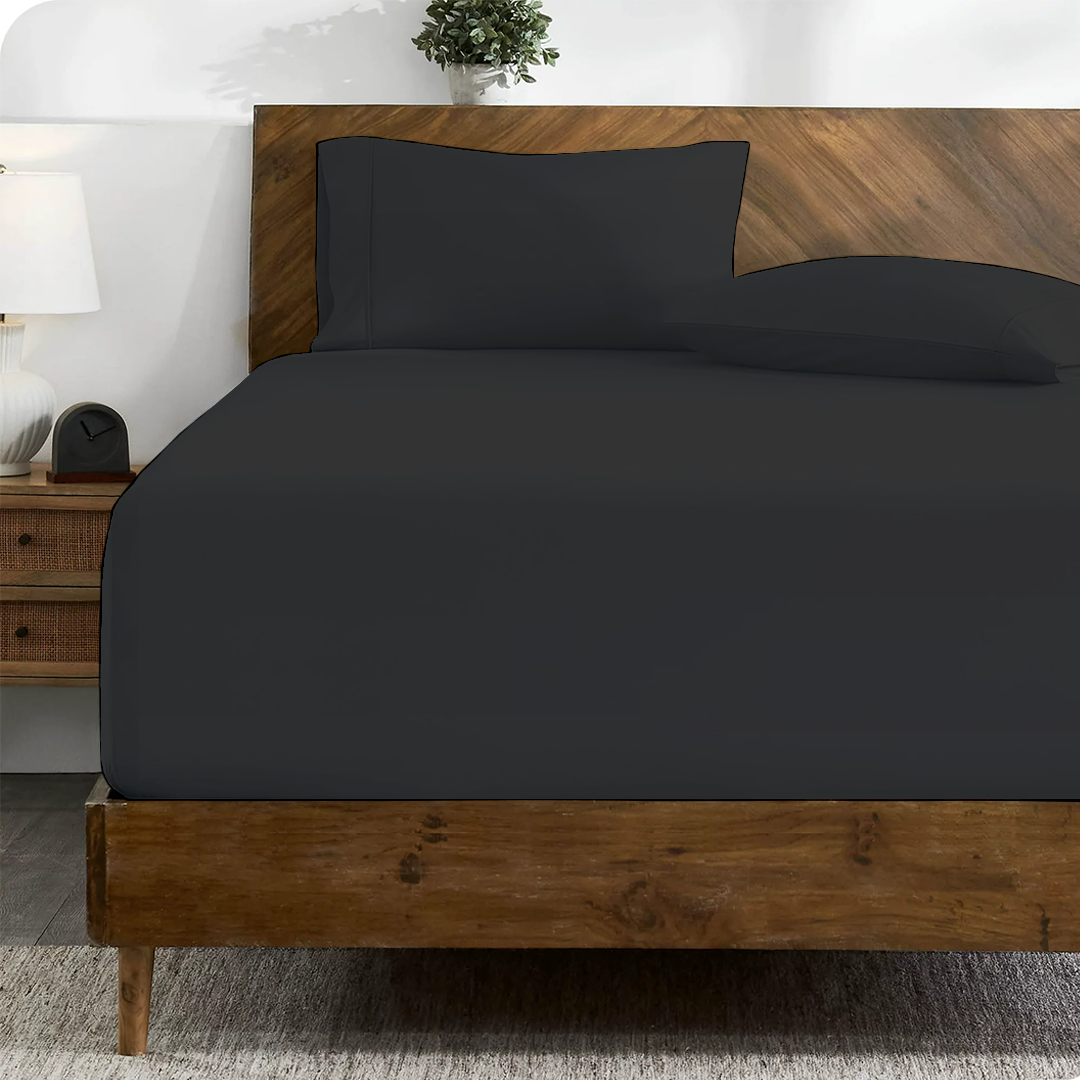 Dark Grey Fitted Bed Sheet with Pillowcase