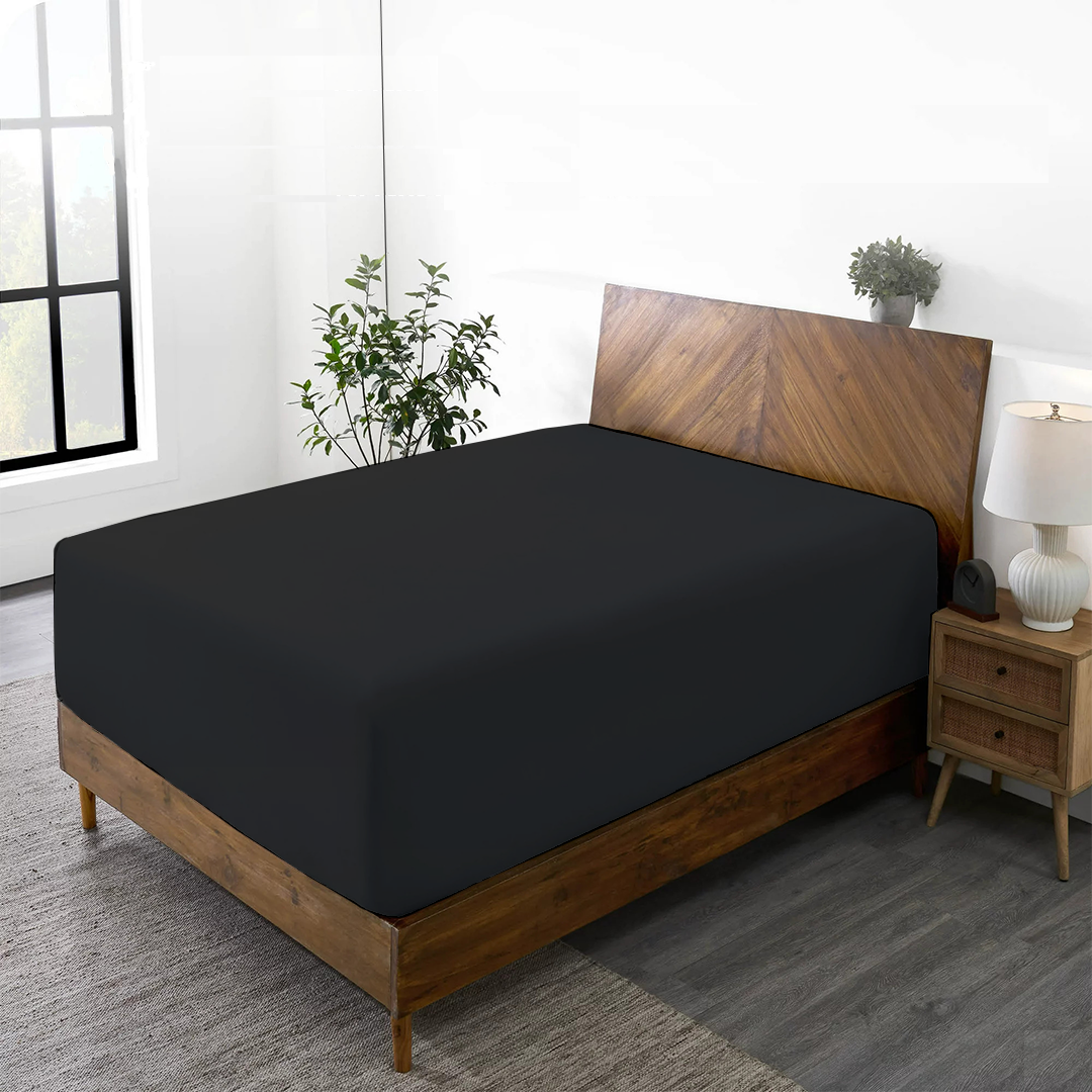 Dark Grey Fitted Bed Sheet with Pillowcase