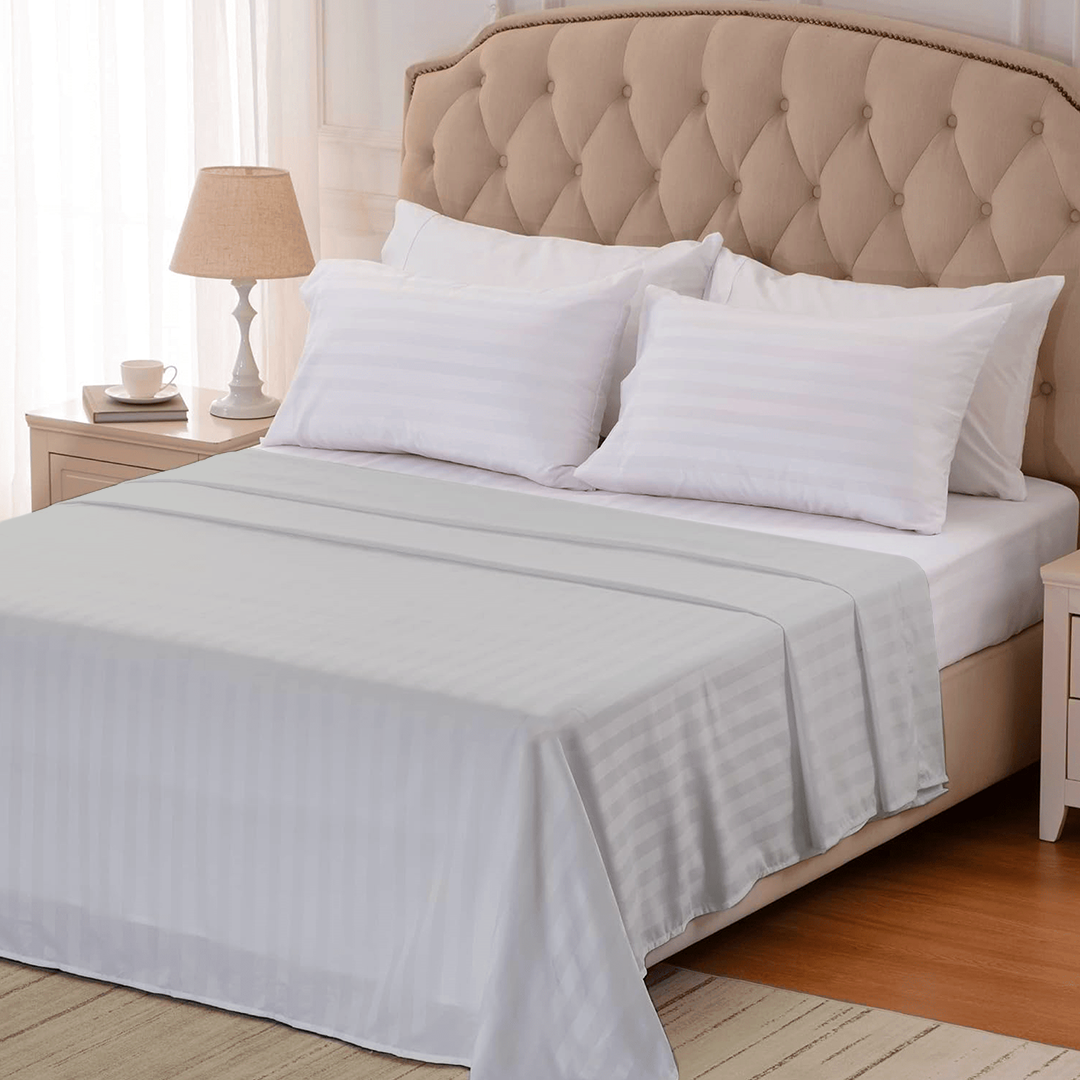 Light Grey Stripe Flat Bed Sheet Only