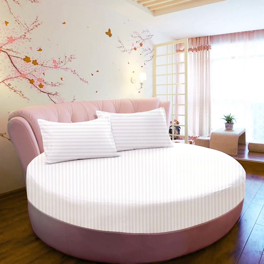 White Round Stripe Bed Sheets